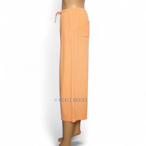 Blue Rain Peach Linen Blend Cropped Wide Leg Pants Drawstring Pockets Size XS - Picture 3 of 10